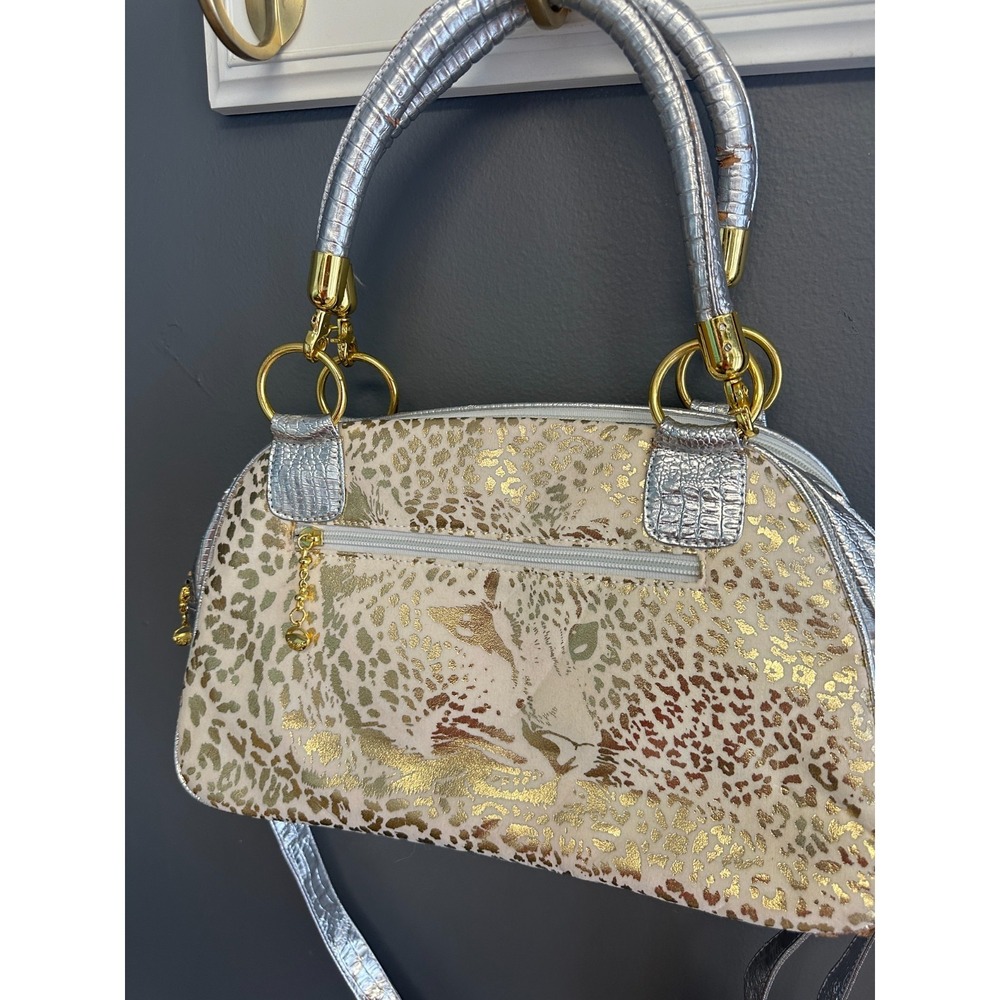 Vintage 90's Y2K Metallic Leopard Bag‎ Silver Gold Shimmer Glam Purse Crossbody